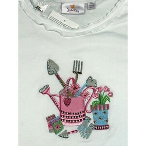 Quacker Factory 3X Top Rhinestone New Garden Tools Ruffle White 3/4 Sleeve Women